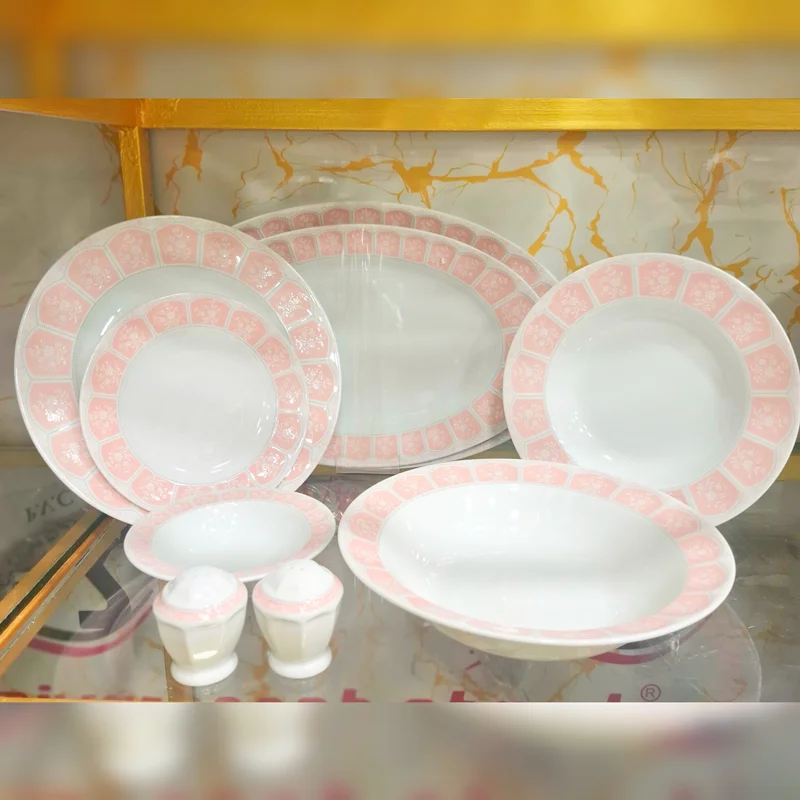 سرویس غذاخوری ۲۹ پارچه چینی زرین مدل آرتمیس صورتی - (کد کالا : 0403300۷)